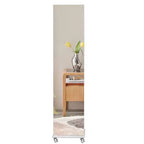 Okak 360 Swivel Full Length Mirror with Jewelry Cabinet, Standing Mirror with Wheels, Floor Mirror for Living Room, Dressing Room, White
