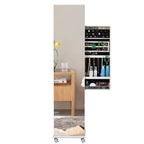Okak 360 Swivel Full Length Mirror with Jewelry Cabinet, Standing Mirror with Wheels, Floor Mirror for Living Room, Dressing Room, White