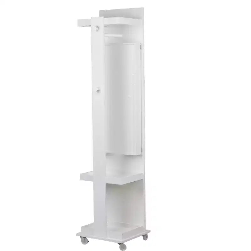 Okak 360 Swivel Full Length Mirror with Jewelry Cabinet, Standing Mirror with Wheels, Floor Mirror for Living Room, Dressing Room, White