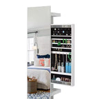 Okak 360 Swivel Full Length Mirror with Jewelry Cabinet, Standing Mirror with Wheels, Floor Mirror for Living Room, Dressing Room, White