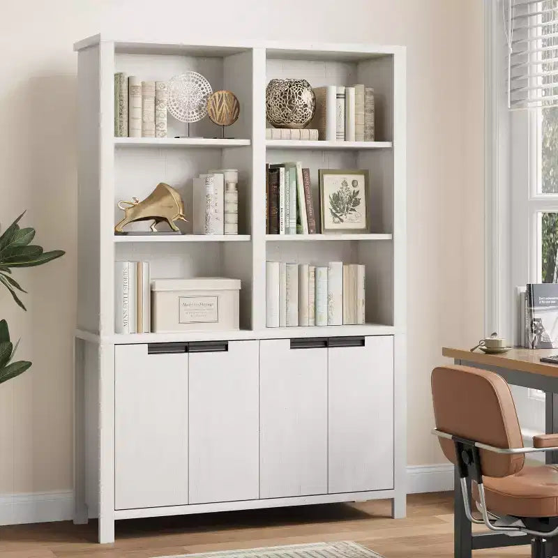 GustoWave 70.7 Estantería Alta con Puertas y Estante Ajustable, Librería de 5 Niveles Doble Ancho, Estantería de Madera para Sala de Estar, Oficina, Biblioteca
