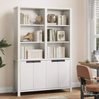 GustoWave 70.7 Estantería Alta con Puertas y Estante Ajustable, Librería de 5 Niveles Doble Ancho, Estantería de Madera para Sala de Estar, Oficina, Biblioteca