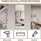 Okak 65*24/60*15/56*15in Espejo de Cuerpo Entero Antiexplosión con Esquina Redonda, Espejo de Pared Moderno de 5mm, Espejo para Guardarropa, Sala de Estar