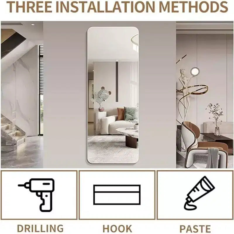 Okak 65*24/60*15/56*15in Espejo de Cuerpo Entero Antiexplosión con Esquina Redonda, Espejo de Pared Moderno de 5mm, Espejo para Guardarropa, Sala de Estar