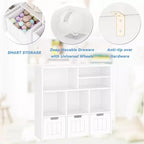 Mueble organizador de juguetes con 3 cajones móviles y 6 cubos, estantería de juguetes para niños con ruedas ocultas, estantería infantil organizador de almacenamiento de juguetes