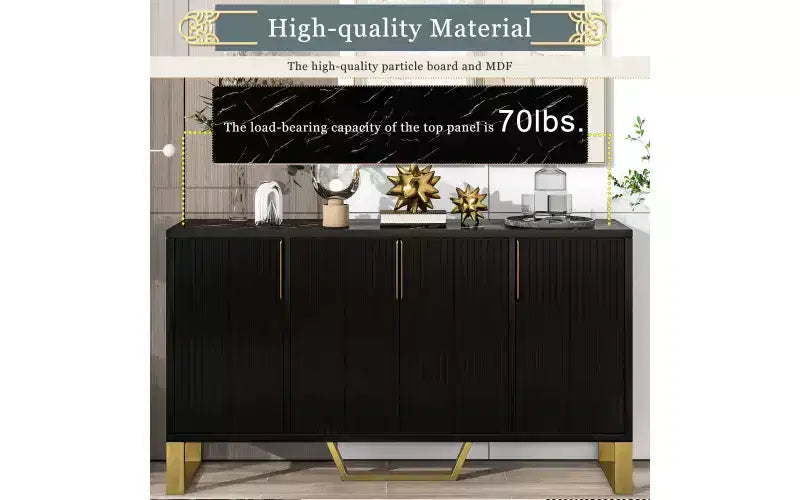 Aparador buffet Zevemomo, mueble de almacenamiento, mesa consola de barra de café con estante ajustable, 4 puertas, negro