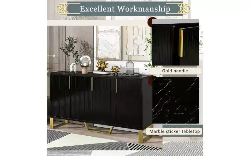 Aparador buffet Zevemomo, mueble de almacenamiento, mesa consola de barra de café con estante ajustable, 4 puertas, negro