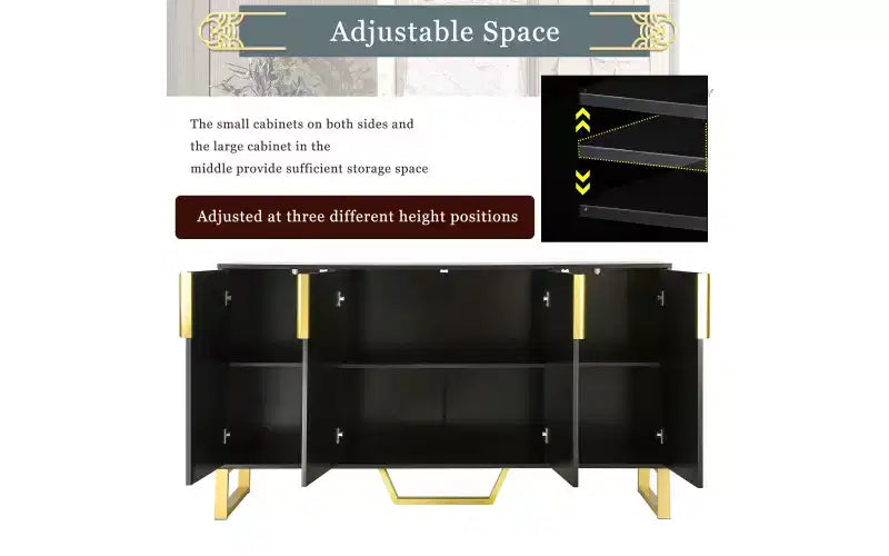 Aparador buffet Zevemomo, mueble de almacenamiento, mesa consola de barra de café con estante ajustable, 4 puertas, negro