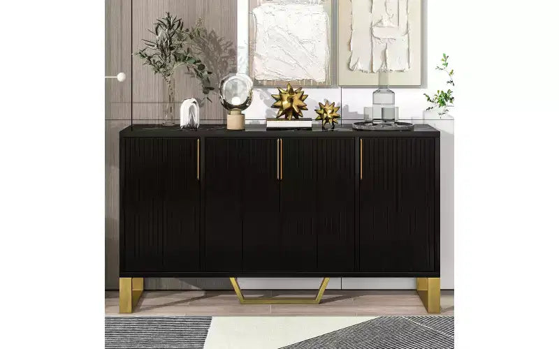 Aparador buffet Zevemomo, mueble de almacenamiento, mesa consola de barra de café con estante ajustable, 4 puertas, negro