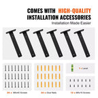VEVOR Escuadra para estante, 8L x 4W x 1.6H, 6 unidades, soportes flotantes resistentes para estantes, soportes para estantes, escuadra en L negro mate de 5 mm de grosor, negro