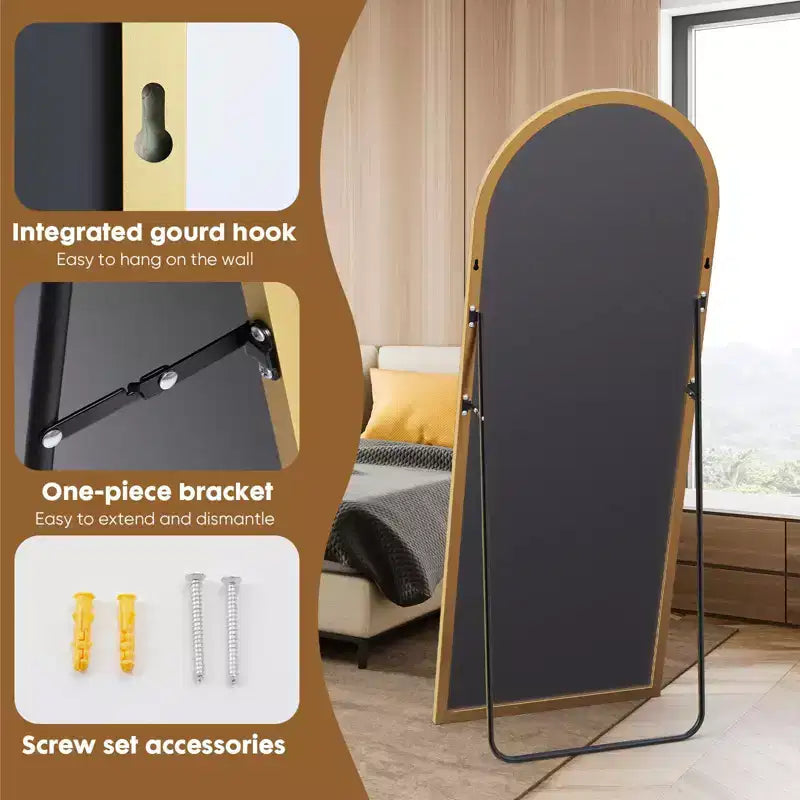 Okak 71*26IN Espejo Rectangular/Arqueado de Cuerpo Entero con Soporte Metálico, Espejo de Pie con Agujeros para Colgar, Espejo de Pared para Vestidor, Tienda de Ropa
