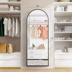 Okak 71*26IN Espejo Rectangular/Arqueado de Cuerpo Entero con Soporte Metálico, Espejo de Pie con Agujeros para Colgar, Espejo de Pared para Vestidor, Tienda de Ropa