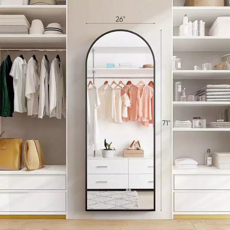 Okak 71*26IN Espejo Rectangular/Arqueado de Cuerpo Entero con Soporte Metálico, Espejo de Pie con Agujeros para Colgar, Espejo de Pared para Vestidor, Tienda de Ropa