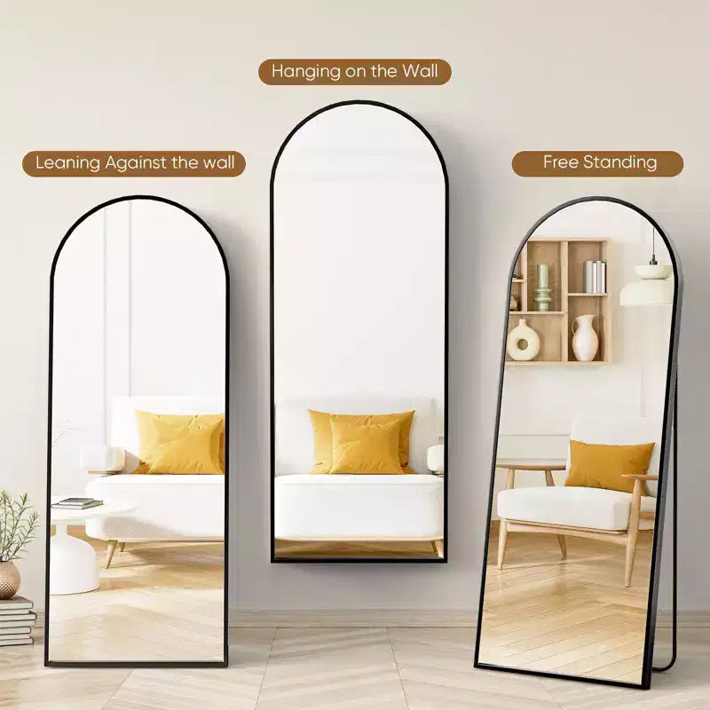 Okak 71*26IN Espejo Rectangular/Arqueado de Cuerpo Entero con Soporte Metálico, Espejo de Pie con Agujeros para Colgar, Espejo de Pared para Vestidor, Tienda de Ropa