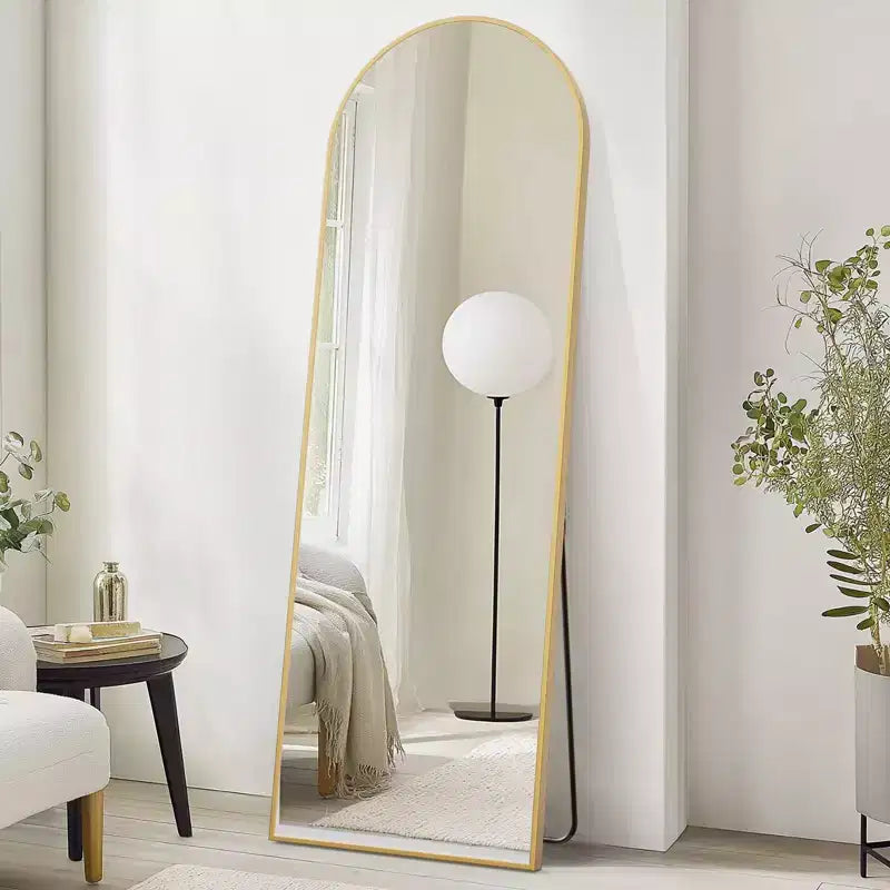 Okak 71*26IN Espejo Rectangular/Arqueado de Cuerpo Entero con Soporte Metálico, Espejo de Pie con Agujeros para Colgar, Espejo de Pared para Vestidor, Tienda de Ropa