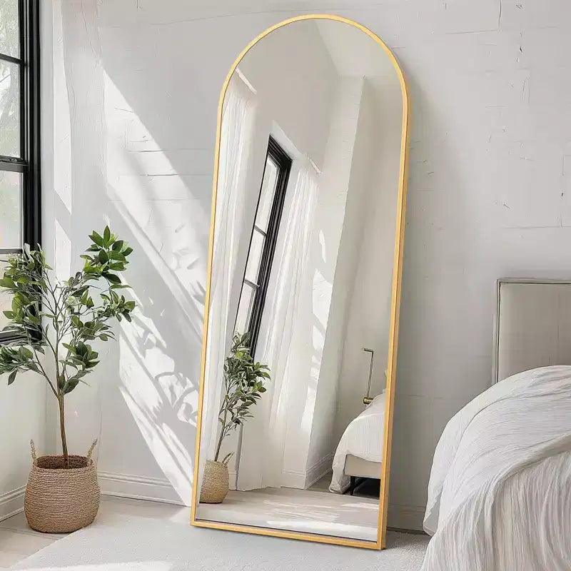 Okak 71*26IN Espejo Rectangular/Arqueado de Cuerpo Entero con Soporte Metálico, Espejo de Pie con Agujeros para Colgar, Espejo de Pared para Vestidor, Tienda de Ropa