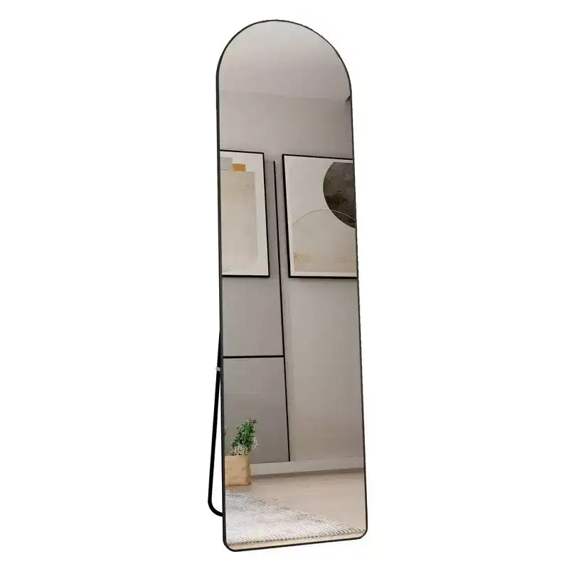 Okak Espejo de cuerpo entero Elegent de 59 x 16,5 pulgadas con marco de aleación de aluminio, espejo arqueado de pie, espejo de suelo para sala de estar, sala de maquillaje, negro