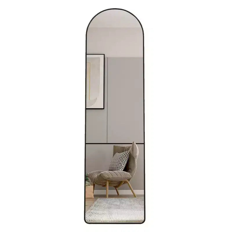 Okak Espejo de cuerpo entero Elegent de 59 x 16,5 pulgadas con marco de aleación de aluminio, espejo arqueado de pie, espejo de suelo para sala de estar, sala de maquillaje, negro