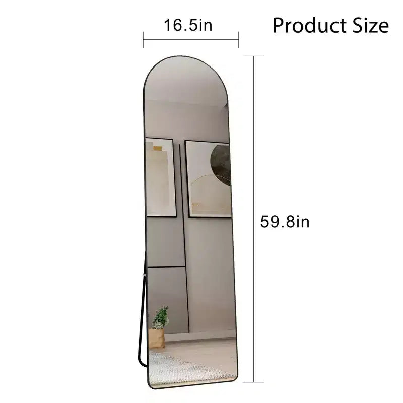 Okak Espejo de cuerpo entero Elegent de 59 x 16,5 pulgadas con marco de aleación de aluminio, espejo arqueado de pie, espejo de suelo para sala de estar, sala de maquillaje, negro