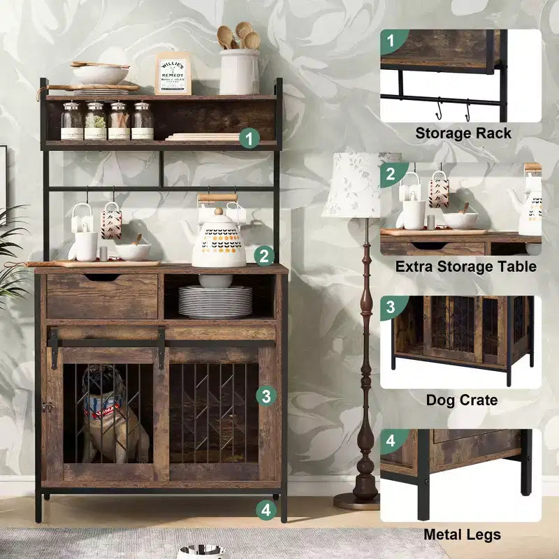 Armario de almacenamiento independiente 2 EN 1, vitrina, jaula para perros, perrera para perros pequeños de hasta 18 kg, marrón rústico - ModernLuxe