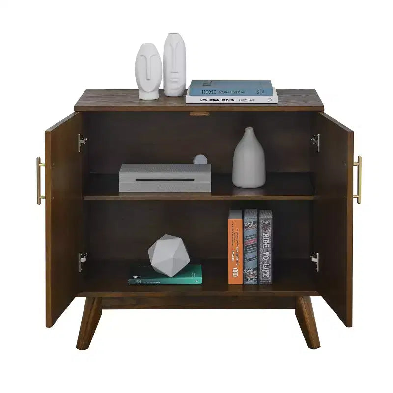 Mueble de almacenamiento de madera Homy Casa con puertas dobles y patas de mediados de siglo, marrón