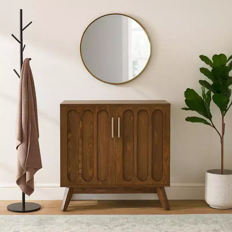 Mueble de almacenamiento de madera Homy Casa con puertas dobles y patas de mediados de siglo, marrón