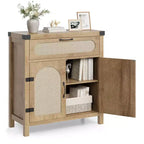 COZONY Aparador de ratán con cajones, armario de almacenamiento bohemio de estilo rústico con barra de café para comedor, sala de estar, pasillo, natural