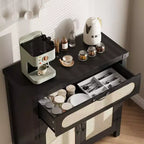 COZONY Aparador de ratán con cajones, armario de almacenamiento bohemio de estilo rústico con barra de café para comedor, sala de estar, pasillo, natural