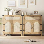 COZONY Aparador de ratán con cajones, armario de almacenamiento bohemio de estilo rústico con barra de café para comedor, sala de estar, pasillo, natural