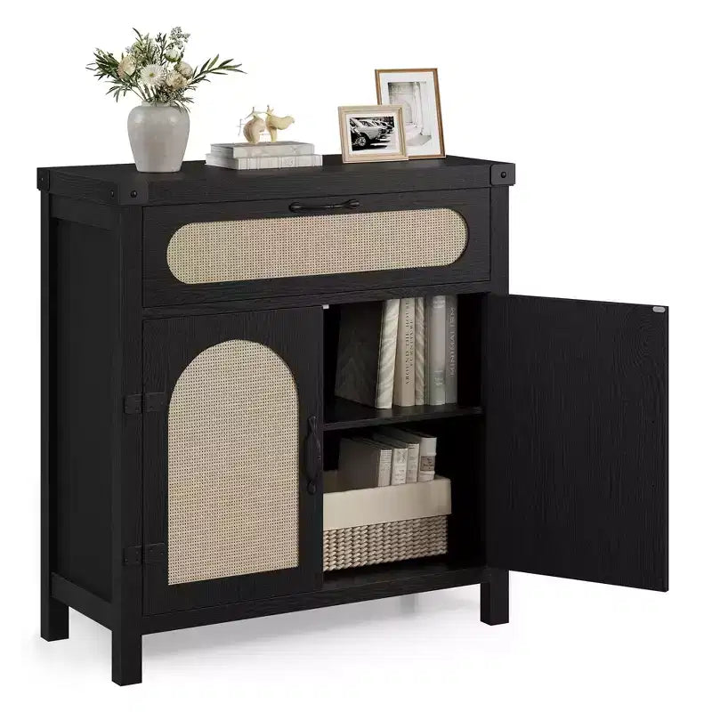 COZONY Rattan Sideboard Buffet Cabinet with Drawer, Farmhouse Boho Storage Cabinet with Coffee Bar for Dining Room, Living Room, Hallway, Natural