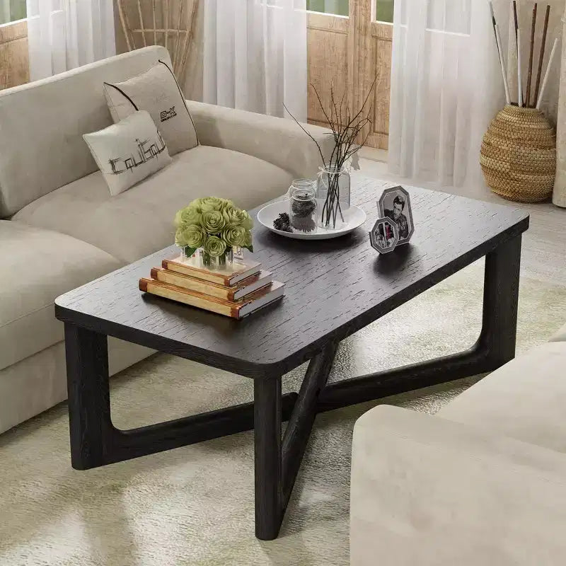 PexFix 50 Mesa de centro moderna rectangular estilo rústico de madera maciza con patas resistentes en forma de cruz, mesa central para el hogar, la oficina, la sala de estar, color negro
