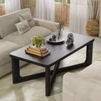 PexFix 50 Mesa de centro moderna rectangular estilo rústico de madera maciza con patas resistentes en forma de cruz, mesa central para el hogar, la oficina, la sala de estar, color negro