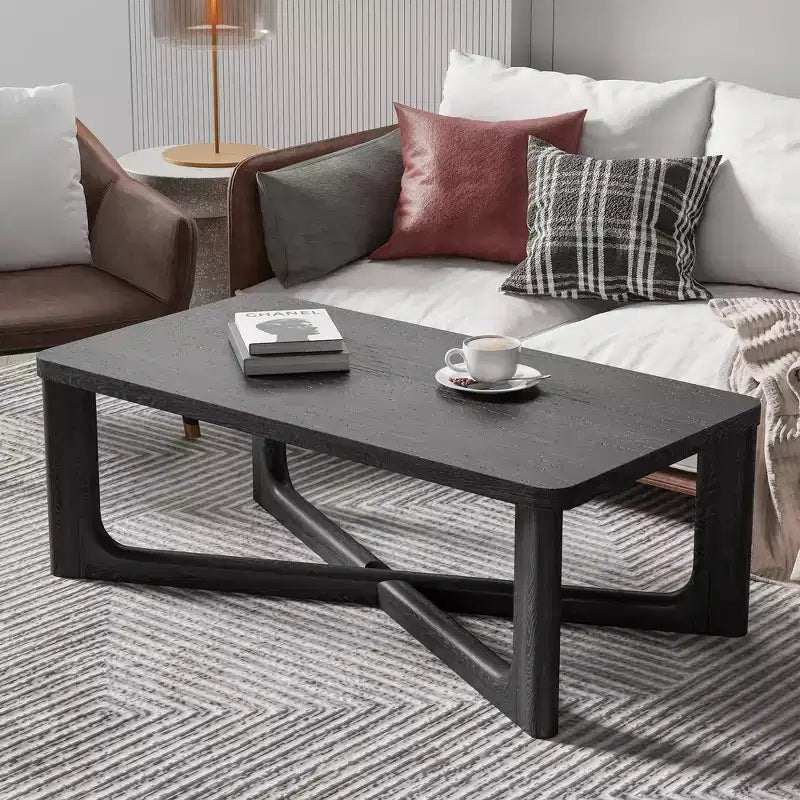 PexFix 50 Mesa de centro moderna rectangular estilo rústico de madera maciza con patas resistentes en forma de cruz, mesa central para el hogar, la oficina, la sala de estar, color negro