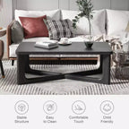 PexFix 50 Mesa de centro moderna rectangular estilo rústico de madera maciza con patas resistentes en forma de cruz, mesa central para el hogar, la oficina, la sala de estar, color negro