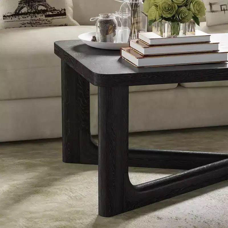 PexFix 50 Mesa de centro moderna rectangular estilo rústico de madera maciza con patas resistentes en forma de cruz, mesa central para el hogar, la oficina, la sala de estar, color negro