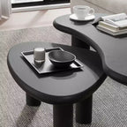 PexFix 34 - Juego de 2 mesas de centro nido modernas negras, mesas auxiliares de madera maciza con forma orgánica irregular para oficina en casa, sala de estar y dormitorio