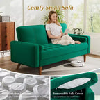 Dyonery 67 Sofá Sofá biplaza de terciopelo Sofá moderno de mediados de siglo con patas de madera maciza Beige