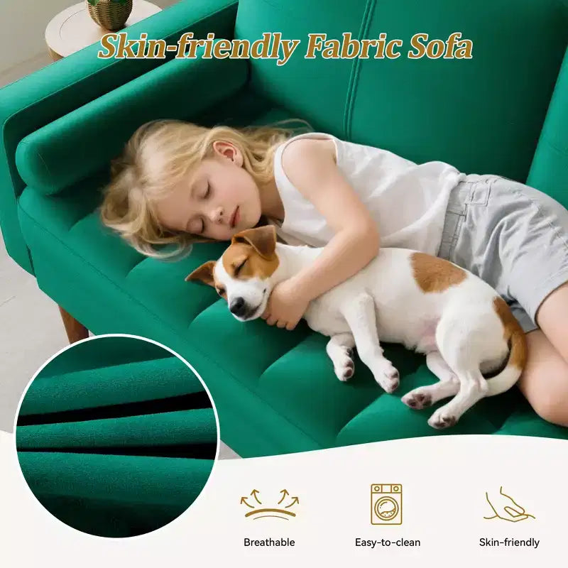 Dyonery 67 Sofá Sofá biplaza de terciopelo Sofá moderno de mediados de siglo con patas de madera maciza Beige