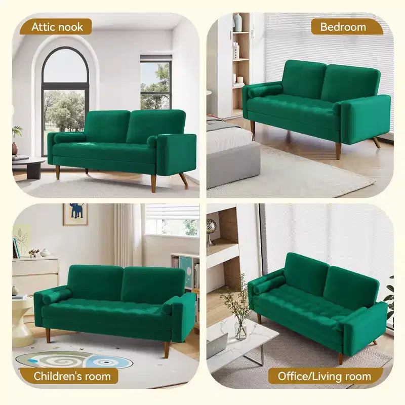 Dyonery 67 Sofá Sofá biplaza de terciopelo Sofá moderno de mediados de siglo con patas de madera maciza Beige
