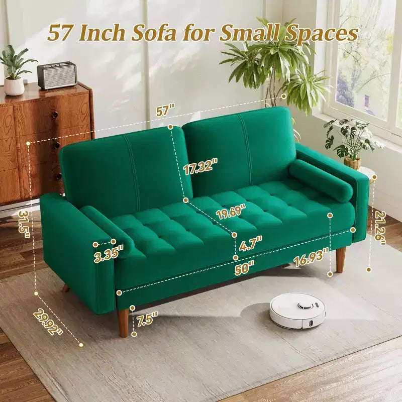 Dyonery 67 Sofá Sofá biplaza de terciopelo Sofá moderno de mediados de siglo con patas de madera maciza Beige