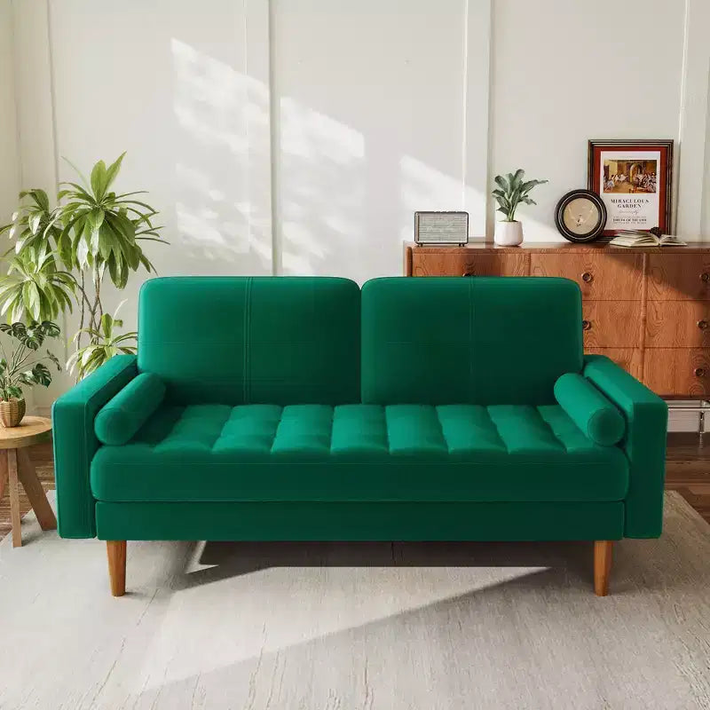 Dyonery 67 Sofá Sofá biplaza de terciopelo Sofá moderno de mediados de siglo con patas de madera maciza Beige