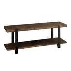 Alaterre Furniture Modesto Banco de entrada de madera maciza de 48 pulgadas con estante de almacenamiento, acabado rústico natural con patas de metal negras y detalles de correas