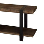 Alaterre Furniture Modesto Banco de entrada de madera maciza de 48 pulgadas con estante de almacenamiento, acabado rústico natural con patas de metal negras y detalles de correas