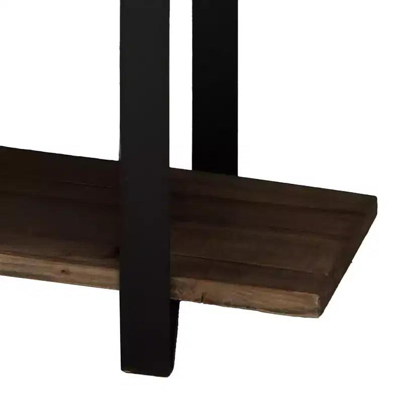 Alaterre Furniture Modesto Banco de entrada de madera maciza de 48 pulgadas con estante de almacenamiento, acabado rústico natural con patas de metal negras y detalles de correas