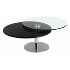 Chintaly Imports, Mesa de centro de movimiento contemporánea con doble parte superior redonda de cristal y madera maciza