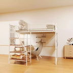 Cama alta Okak de tamaño completo con barandilla de seguridad, litera con escritorio, escaleras y estantes de almacenamiento, cama individual para niños y adultos