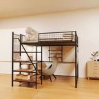 Cama alta Okak de tamaño completo con barandilla de seguridad, litera con escritorio, escaleras y estantes de almacenamiento, cama individual para niños y adultos
