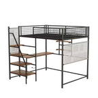 Cama alta Okak de tamaño completo con barandilla de seguridad, litera con escritorio, escaleras y estantes de almacenamiento, cama individual para niños y adultos