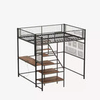 Cama alta Okak de tamaño completo con barandilla de seguridad, litera con escritorio, escaleras y estantes de almacenamiento, cama individual para niños y adultos