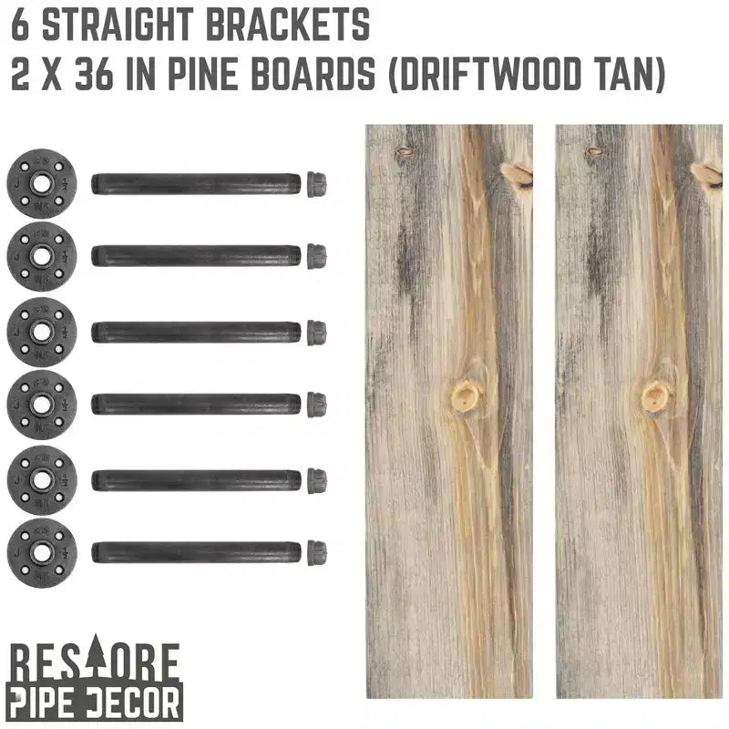 RESTORE Estanterías de 91 cm color Marrón Driftwood con Soportes Rectos